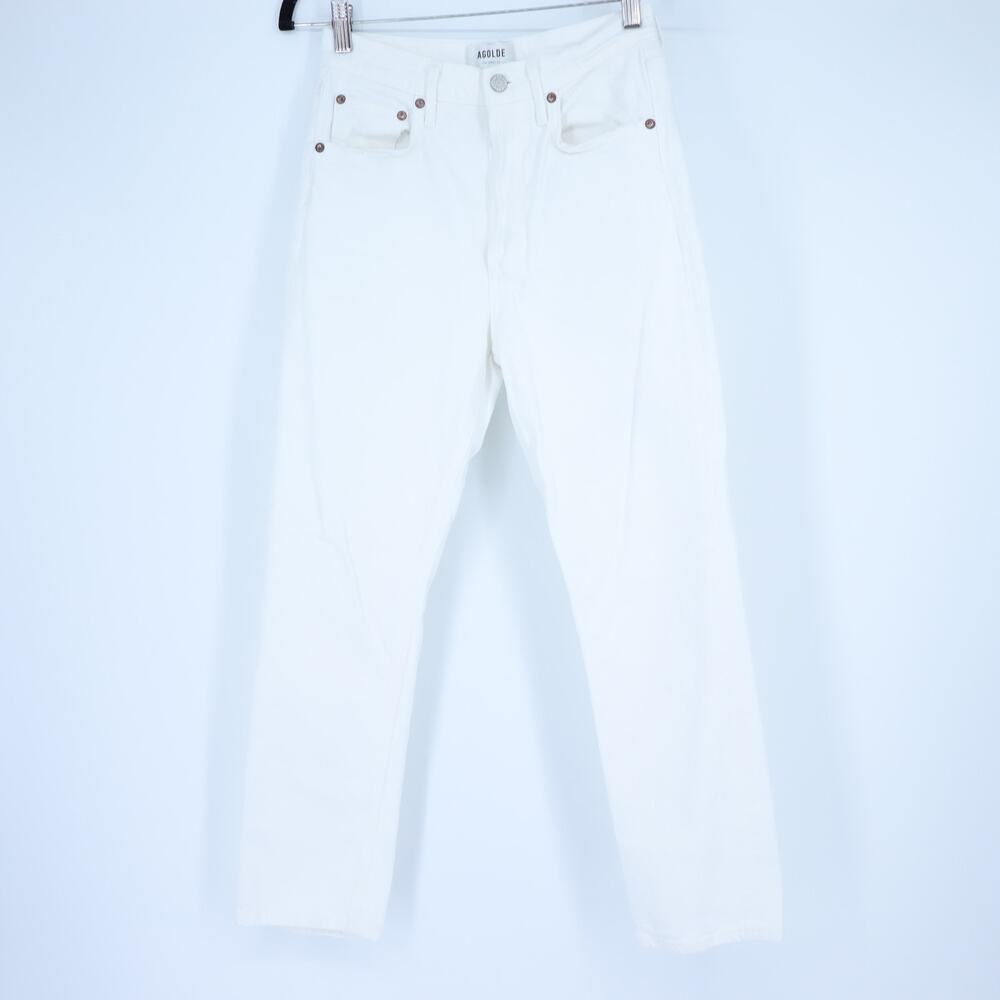 AGOLDE Riley Straight Crop Jeans Blurred White High Rise Button Fly Women's 24 - Picture 3 of 11